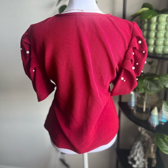 Elegant Red Pearl-Embellished Top - Picture 3 of 3